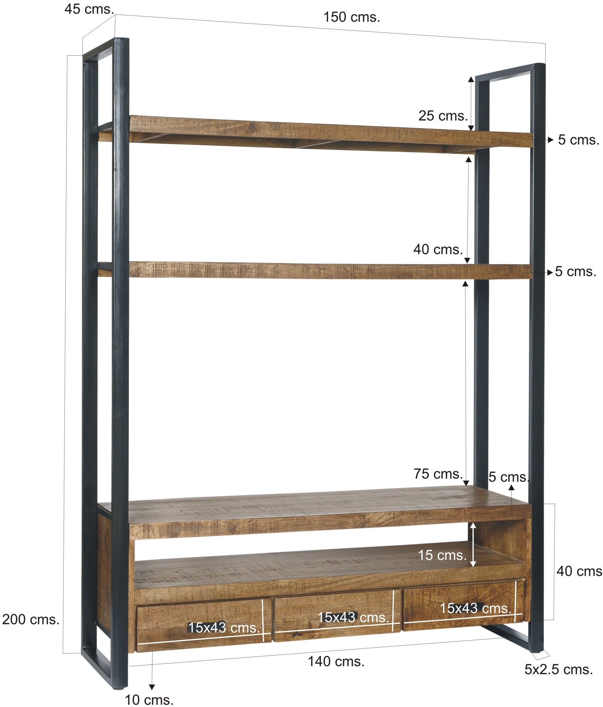 Wandkast Nairobi B150 x D45 x H200 cm