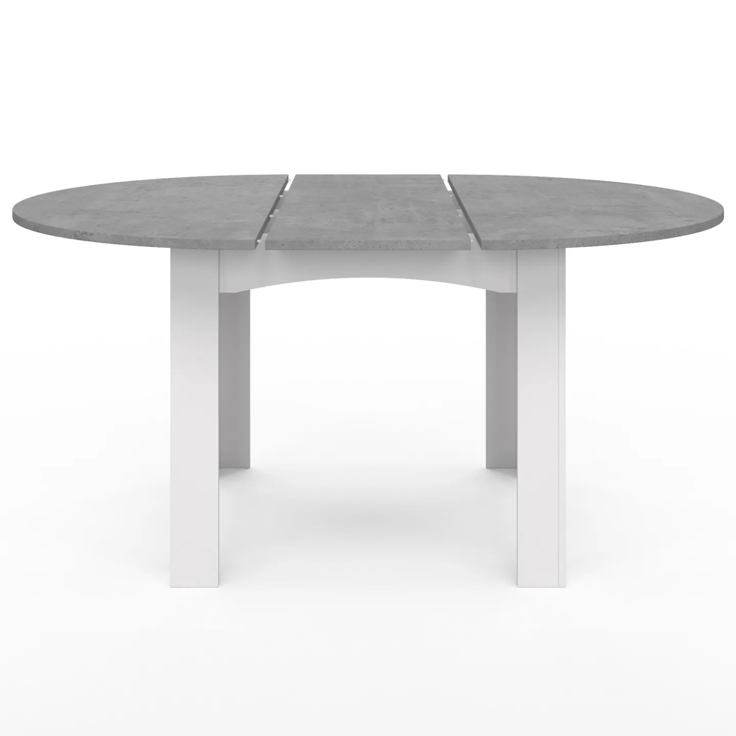 Table à manger extensible ronde DONA 4-8 personnes blanc plateau effet béton 110-150 cm