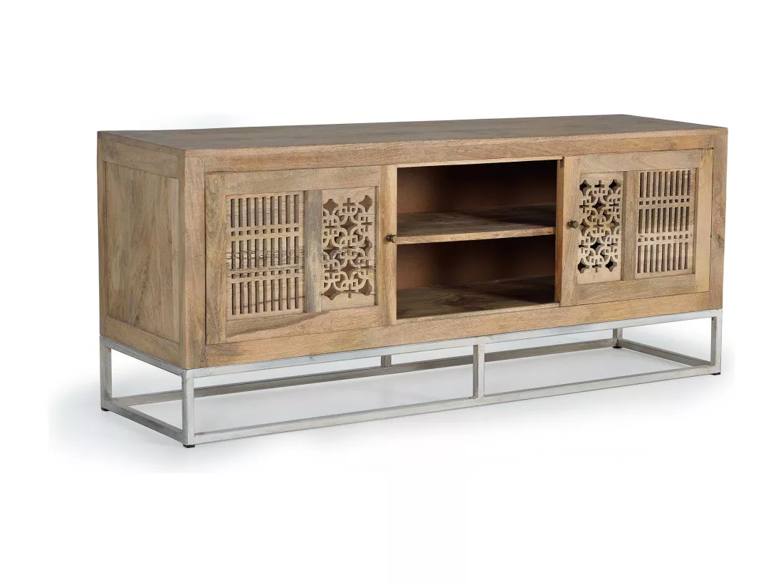 Meuble TV en bois de manguier et pieds en métal couleur naturelle Marrón.Giner y Colomer.65x40x160