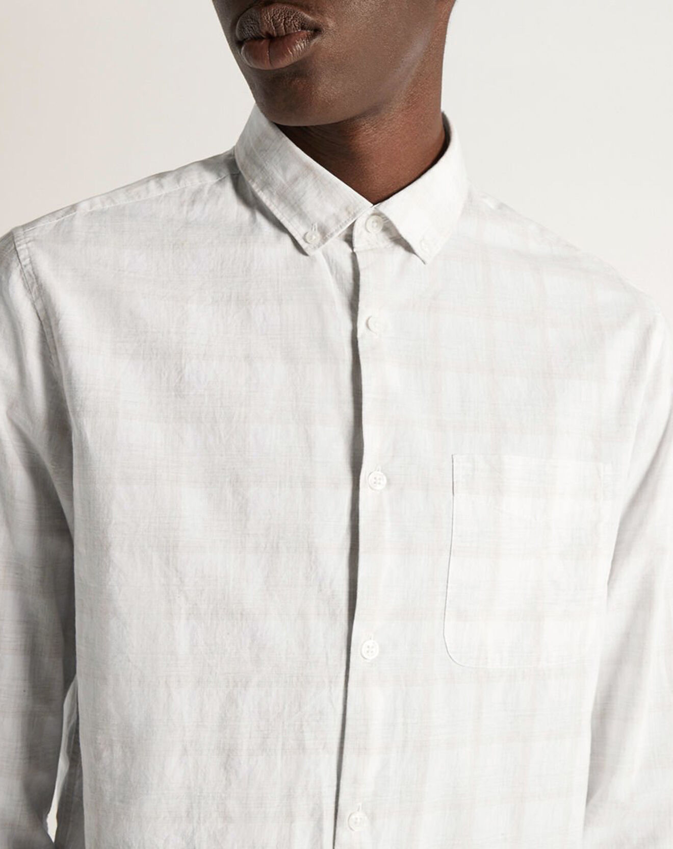 Galeries Lafayette Chemise droite à carreaux blanc/beige clair