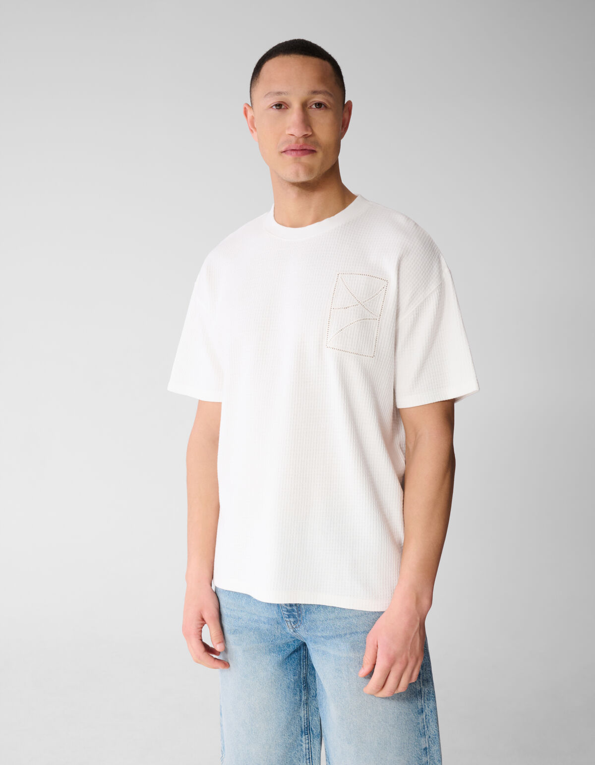 Waffle Embroidery T-shirt Wit