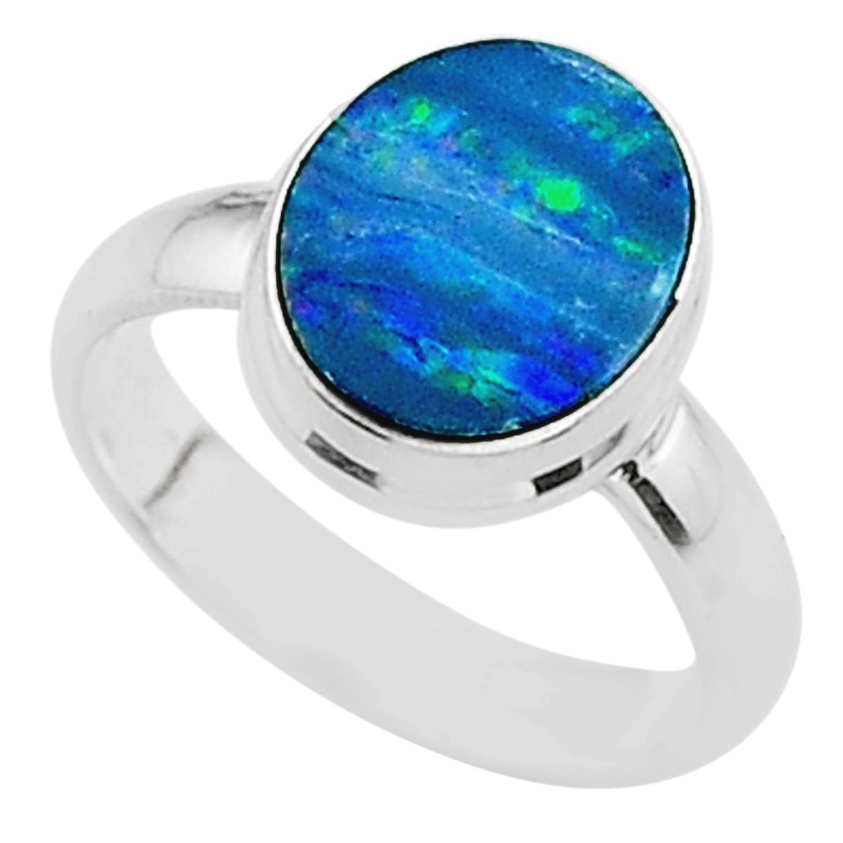Bague en argent Taille 53 sertie d'une opale doublet bleue d'Australie 1cm gxi377