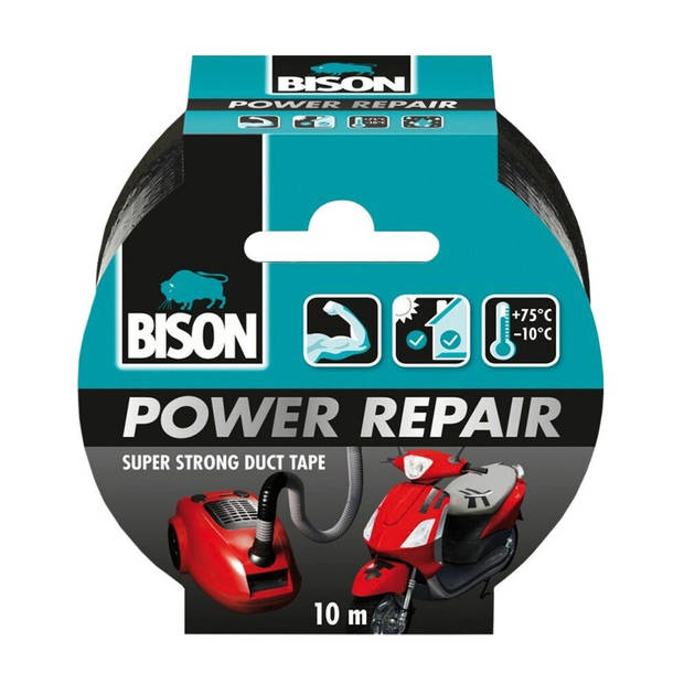 1x Bison power repair tape zwart 10 meter - Tape (klussen)