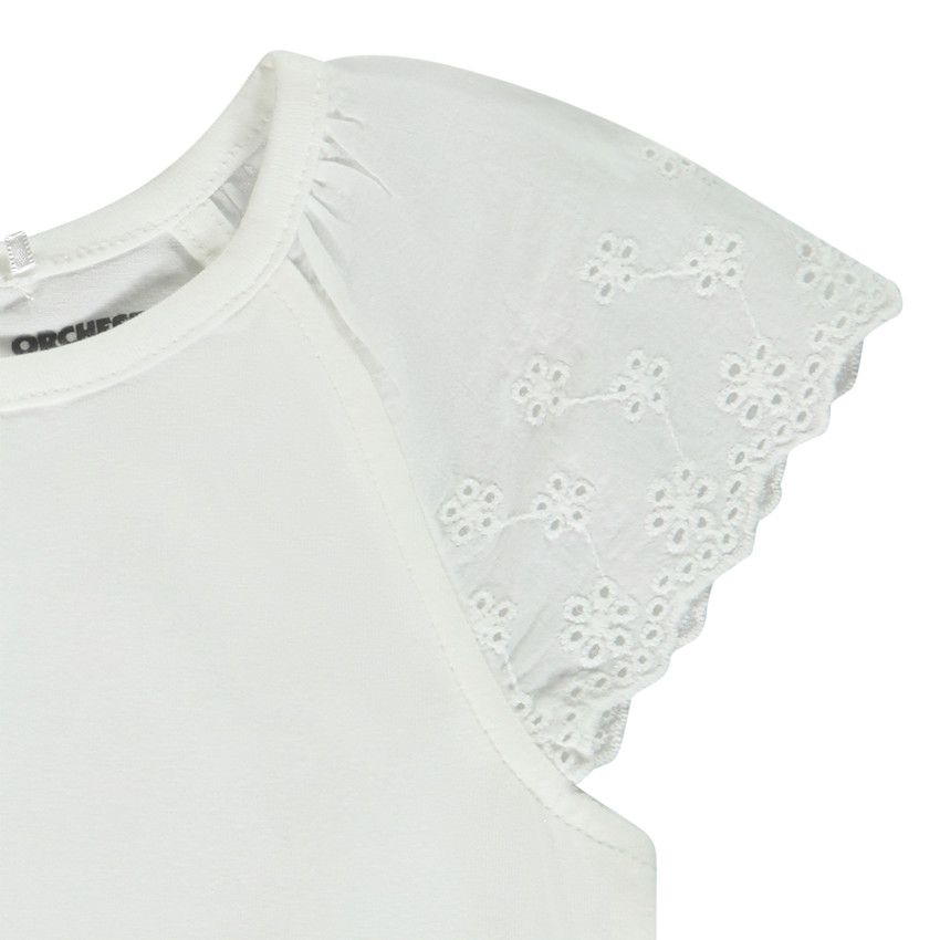T-shirt manches courtes en broderie anglaise pour bébé fille - Blanc