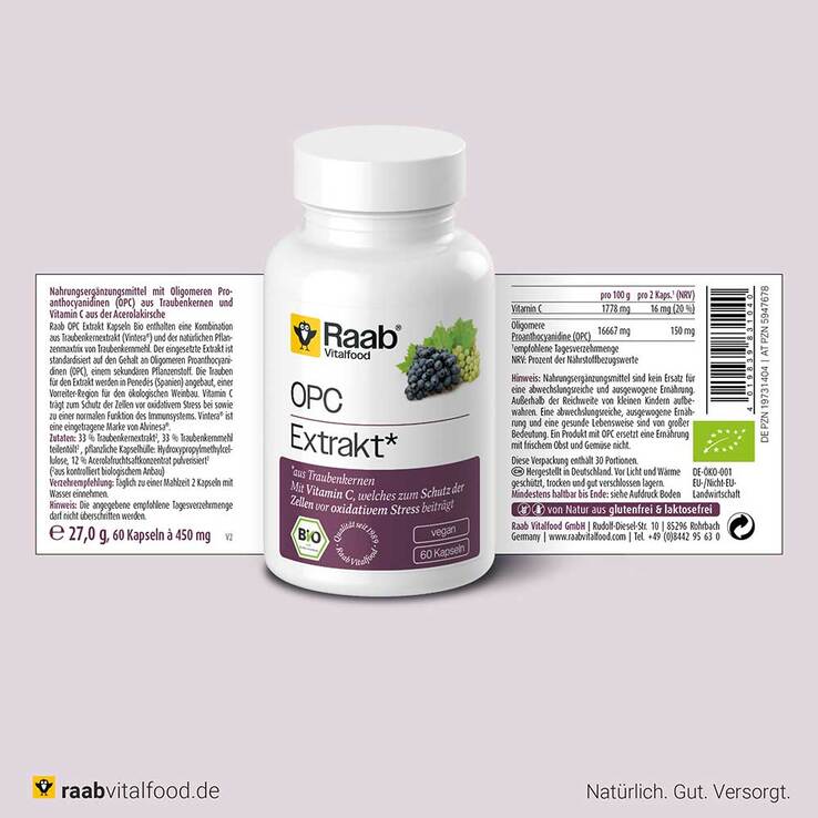 Raab Vitalfood OPC Extrakt Kapseln Bio, 60 St