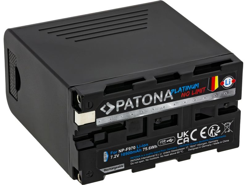 Patona Platinum Akku für Sony NP-F970, F960, F950 inkl. Pow Platinum Batteriesatz für Sony