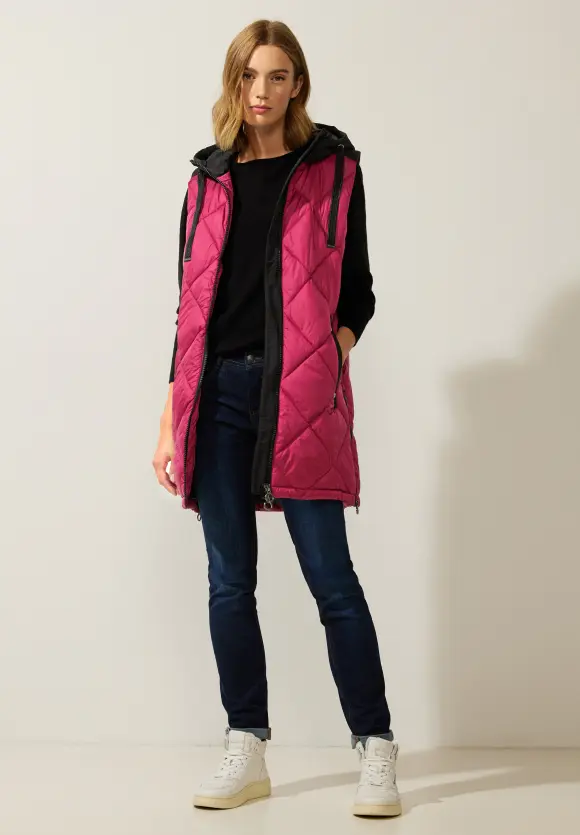 Long Steppweste mit Zipper - peony red