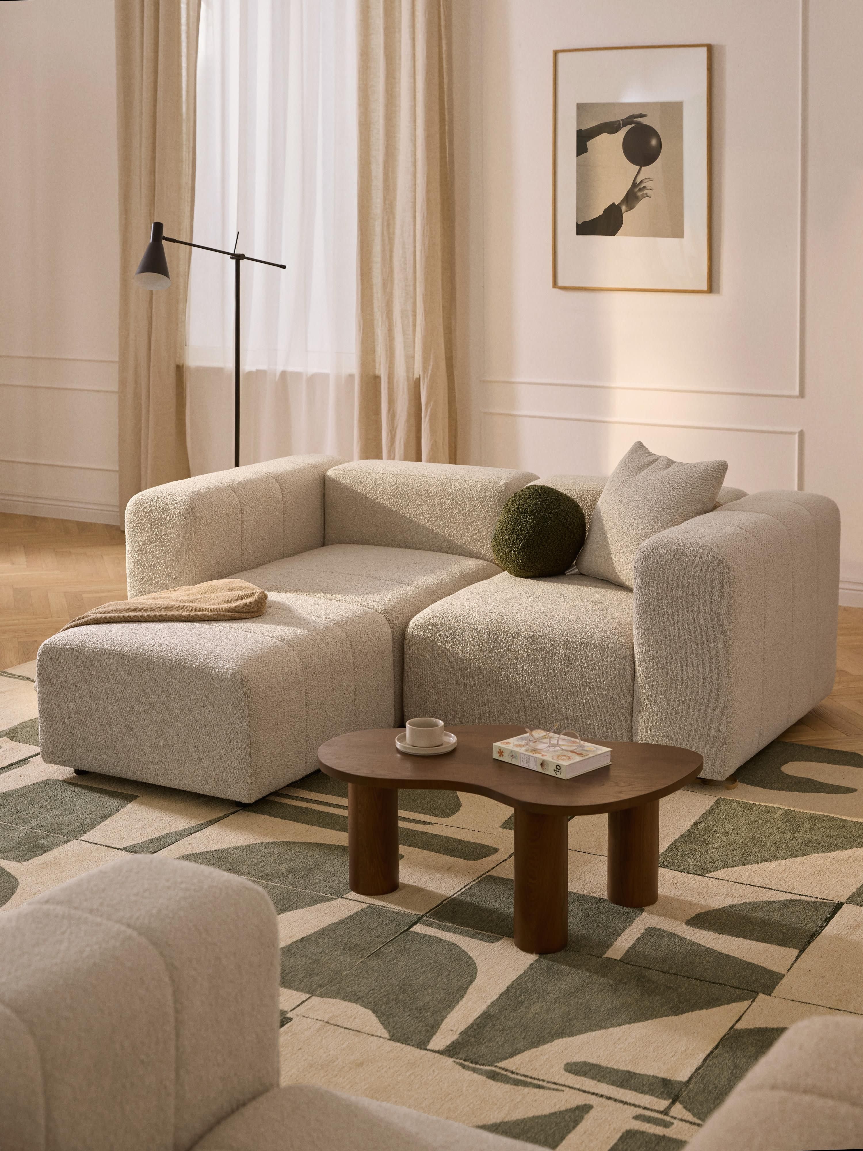 Modulaire bouclé bank Lena (3-zits) met poef (links/rechts)