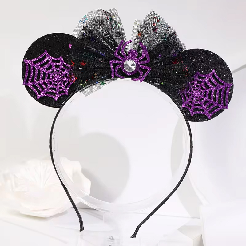 Glitzer Spinnen Haarreif mit Schleife Fasnachts Kostüm Zubehör Motto Party Accessoire Halloween Foto Requisite - Lila / Schwarz