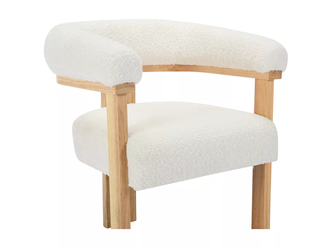 Chaise avec accoudoirs en tissu bouclette et bois d'hévéa naturel - Blanc - LIVELIA de Pascal MORABITO