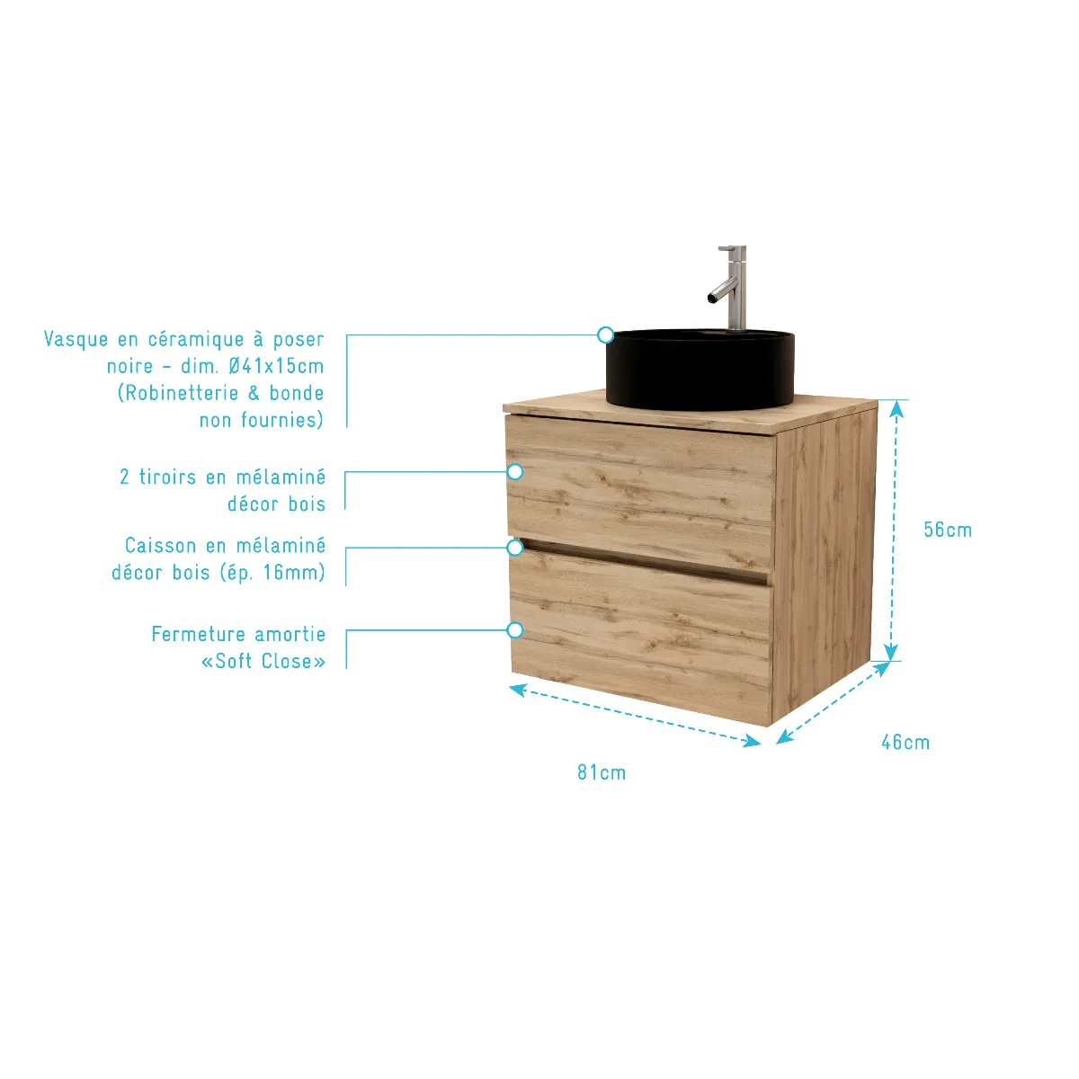 AURLANE TIMBER - Meuble salle de bain 80 cm