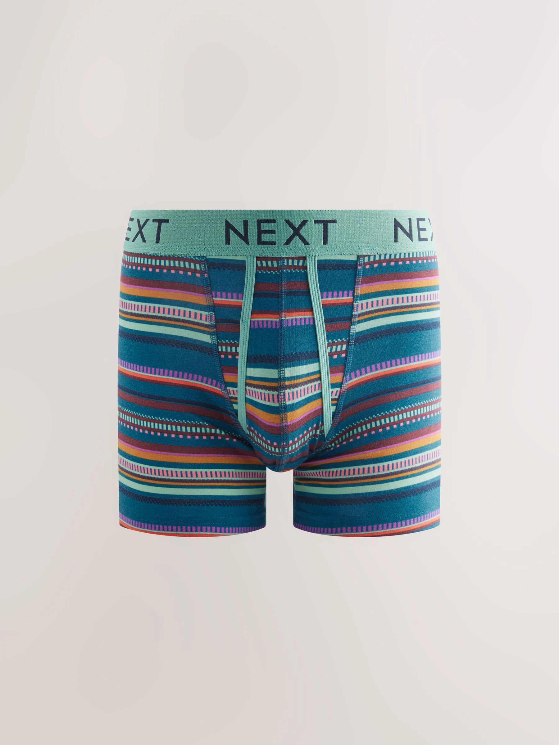 Marineblauw/bordeauxrood met stippen en strepen - Boxershorts met A-voorkant