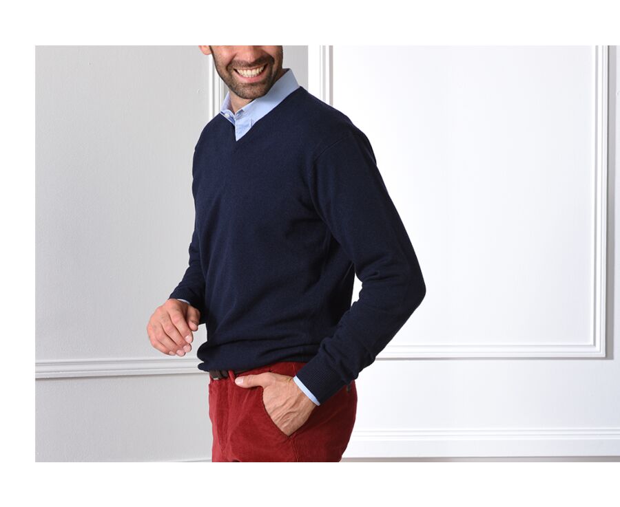 Pull homme laine col V Navy - ELIAN