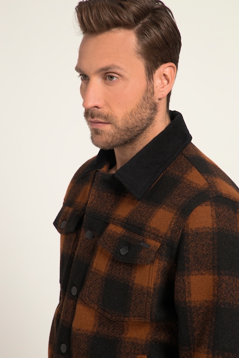 Jacke, Outdoor, Wolloptik, Cordkragen, Knopfleiste, Brusttaschen, bis 8 XL