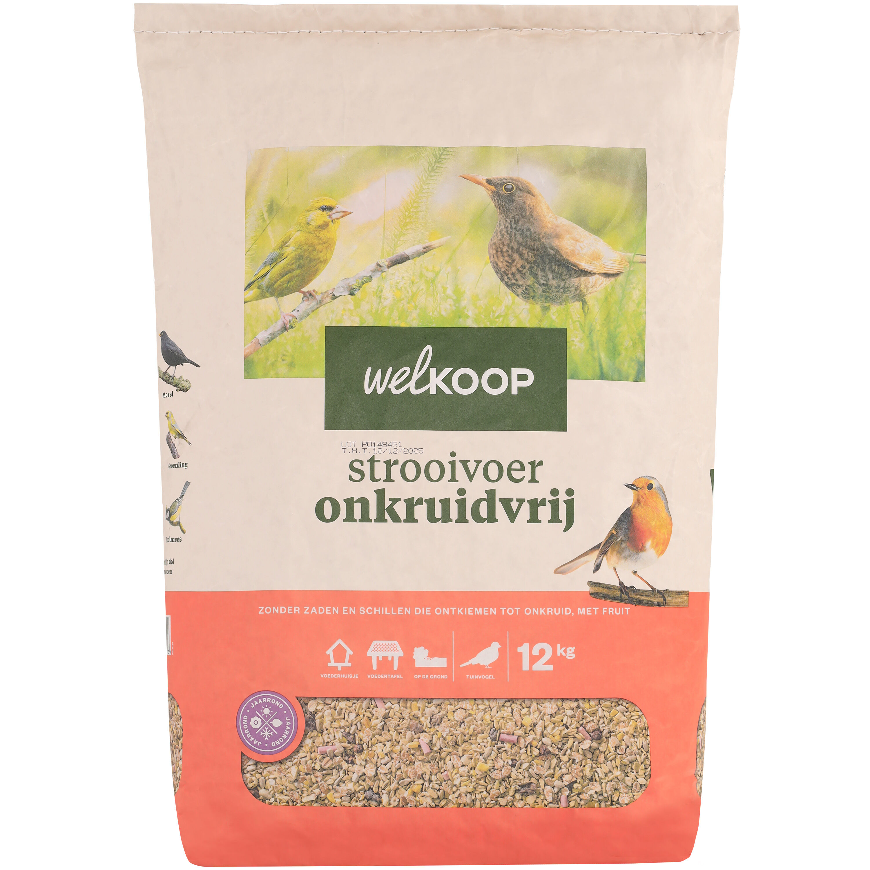 Welkoop - Strooivoer met Fruit - Onkruidvrij - Tuinvogelvoer - 12 Kilogram - Onkruidvrij