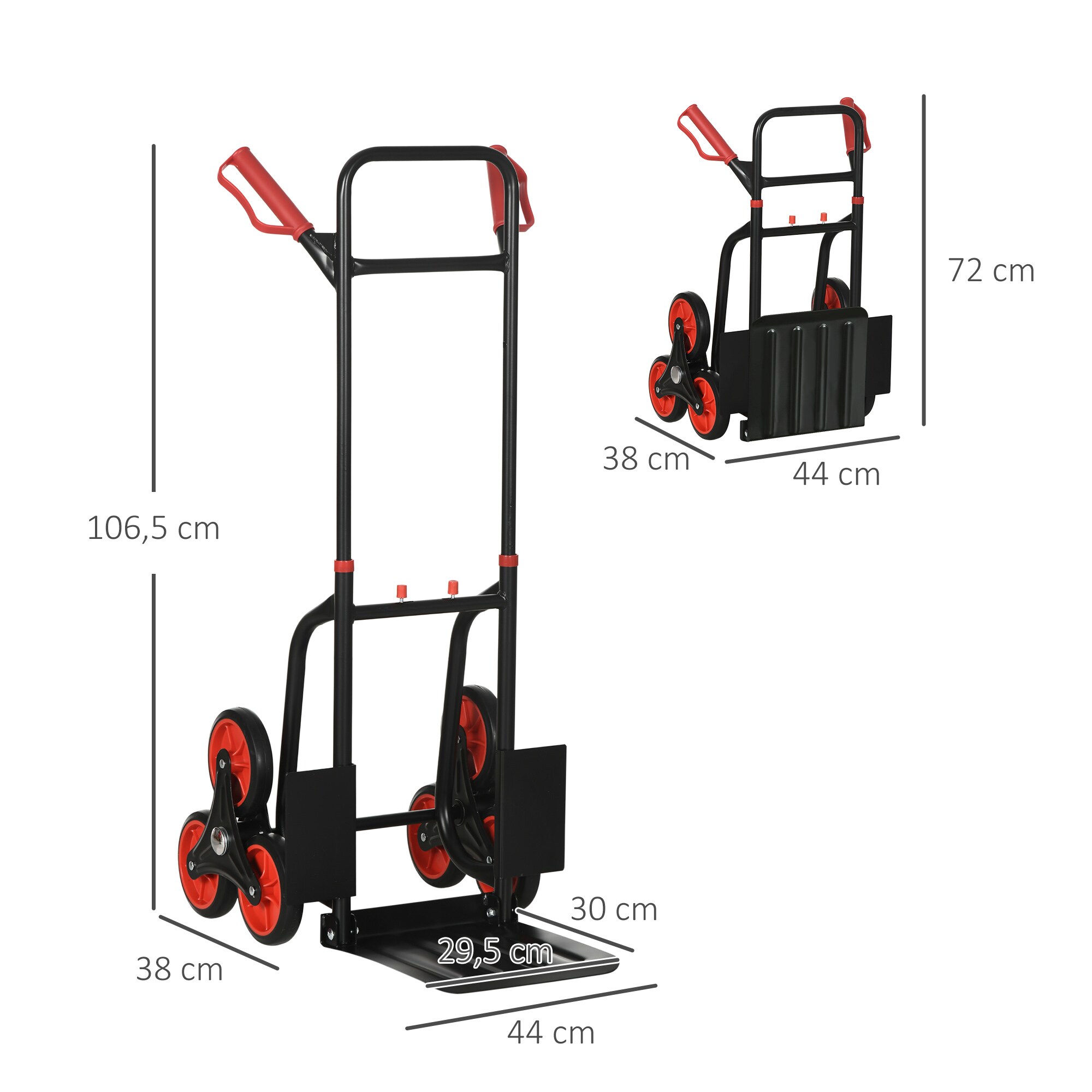 DURHAND Treppensteiger höhenverstellbar schwarz, rot 45 x 60 x 109 cm (BxTxH)