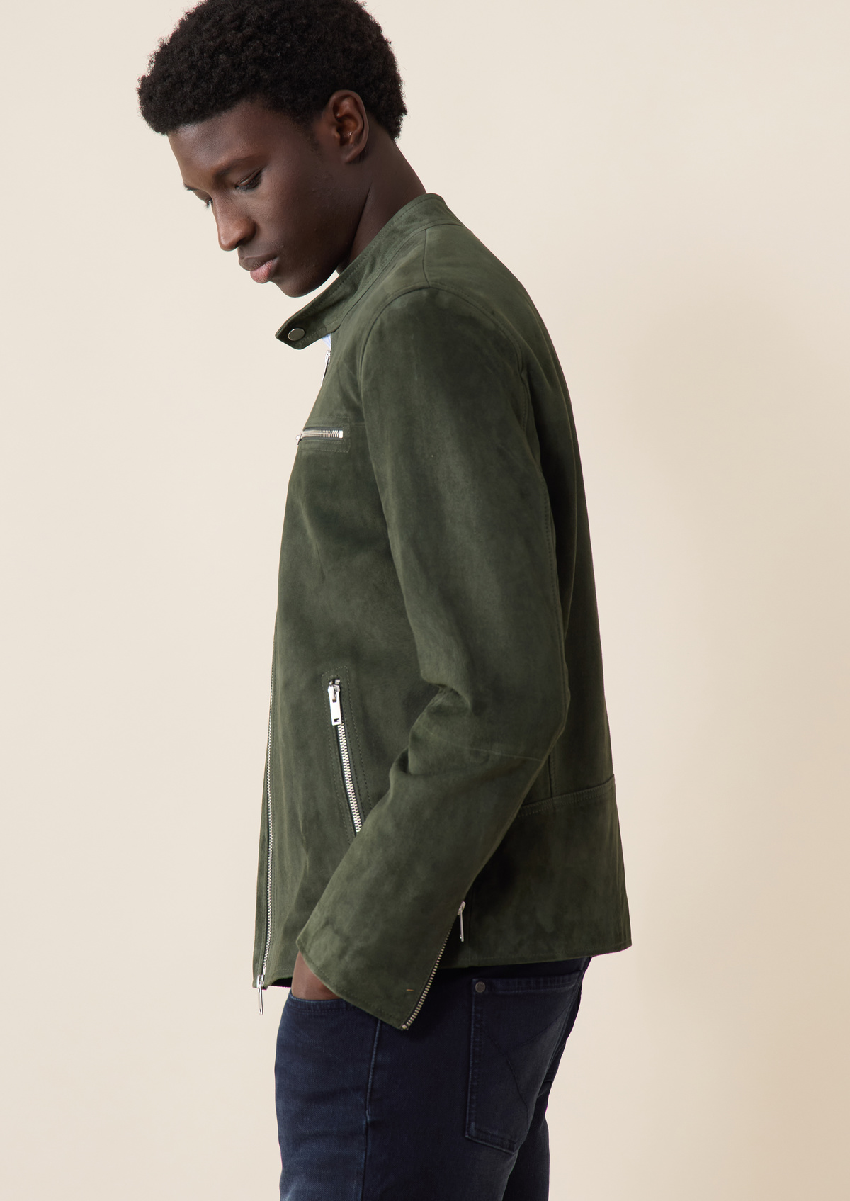 Blouson en cuir nubuck vert