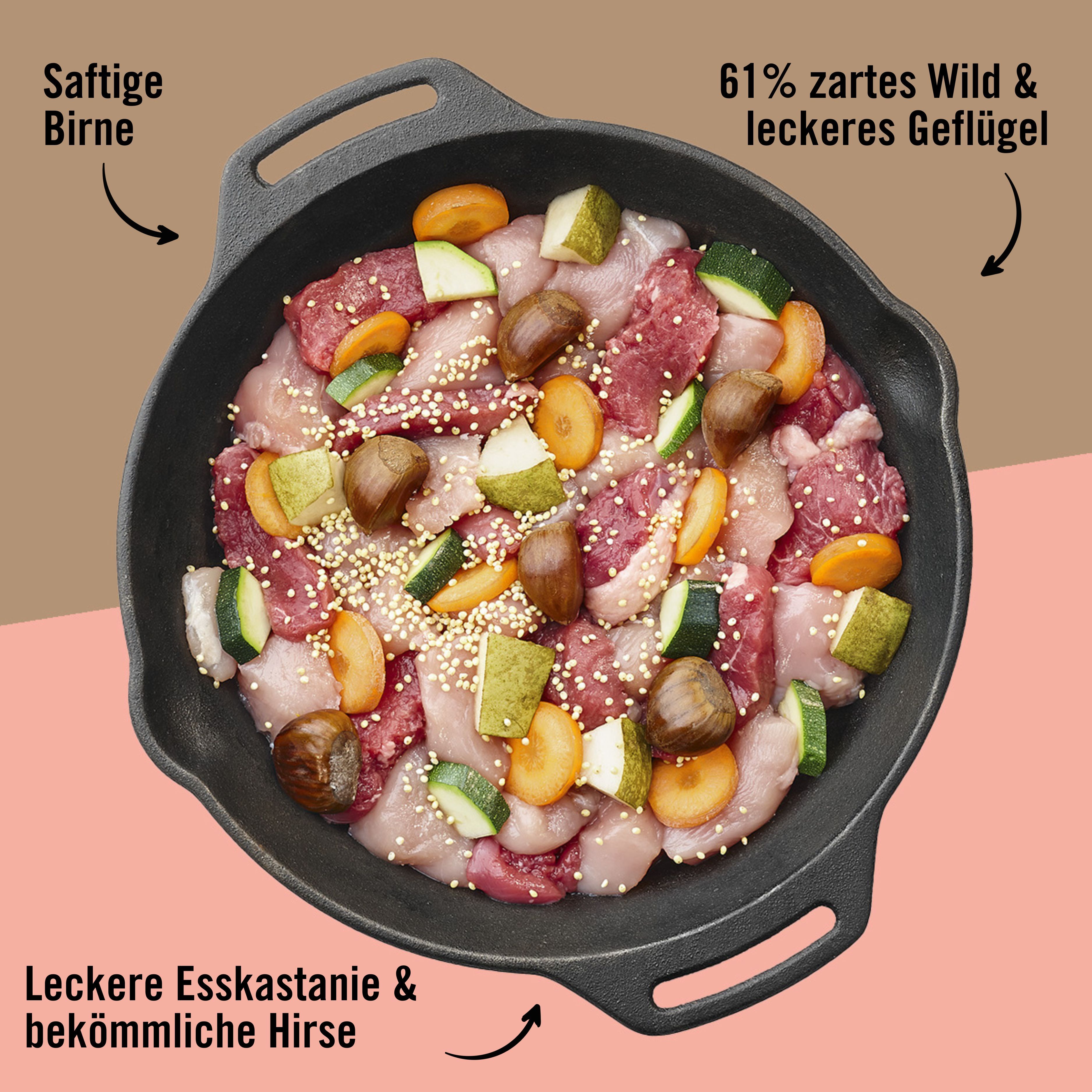 Dogs’n Tiger Adult Hundefutter, Sonntagsjäger, Hunde Nassfutter, Wild, Geflügel, Birne & Karotte