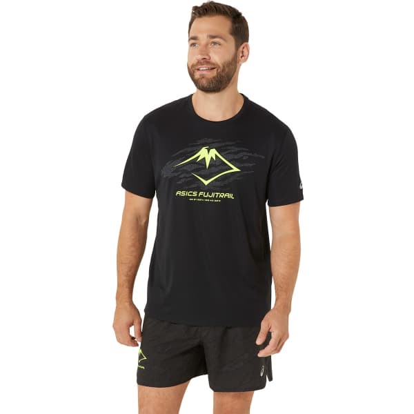 T-shirt running ASICS FUJITRAIL LOGO SS TOP BLACK/GRAPHIC GREY/SAFETY YELLOW