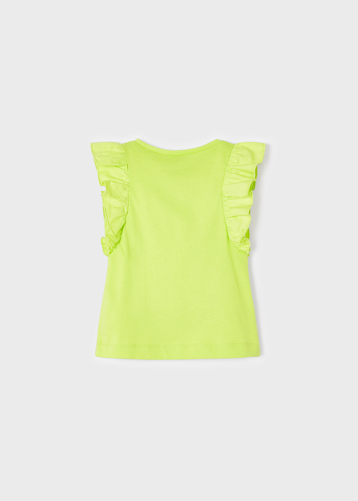 Camiseta infantil feminina de algodão sustentável com babados