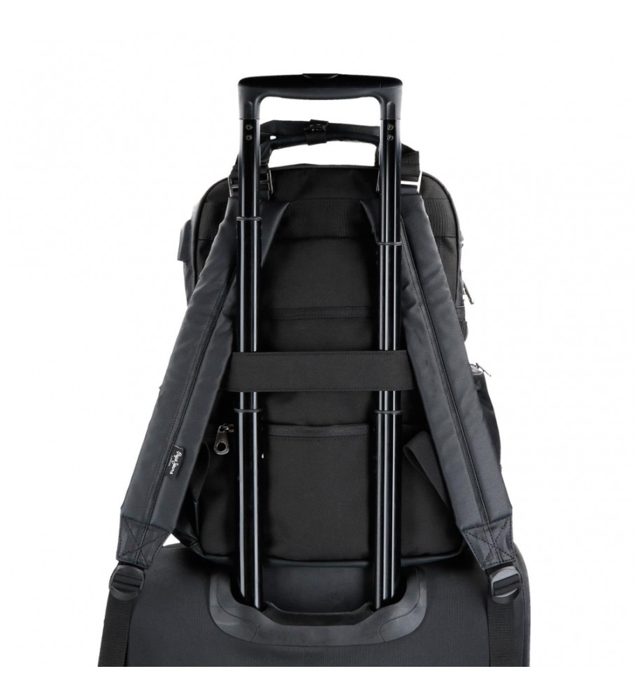 Mochila para laptop Pepe Jeans Hatfield de 15 polegadas, ajustável, preta.