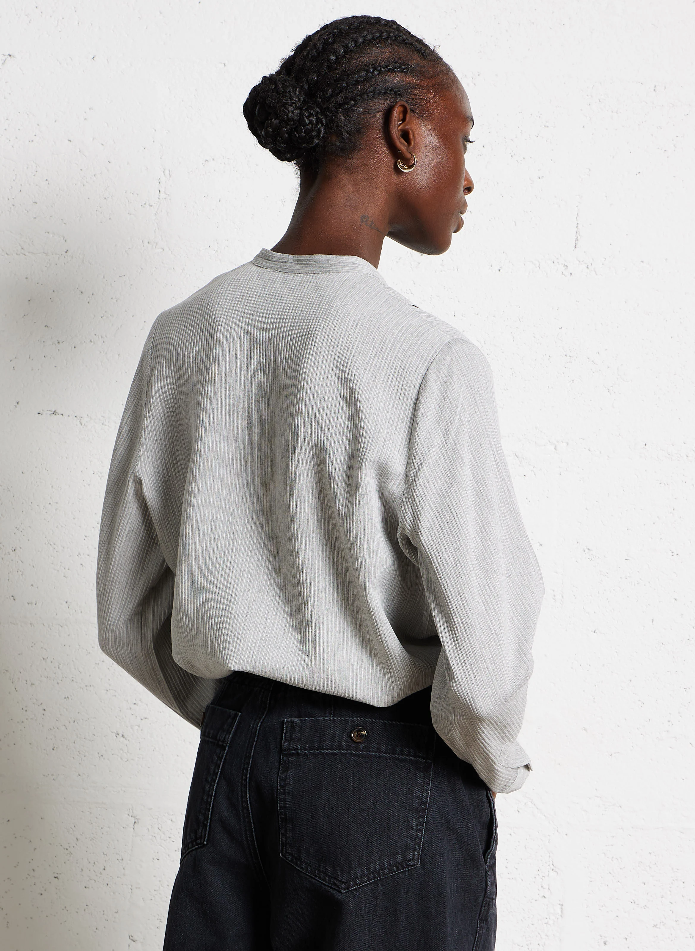CARLYLE - Chemise droite à col rond| Argent