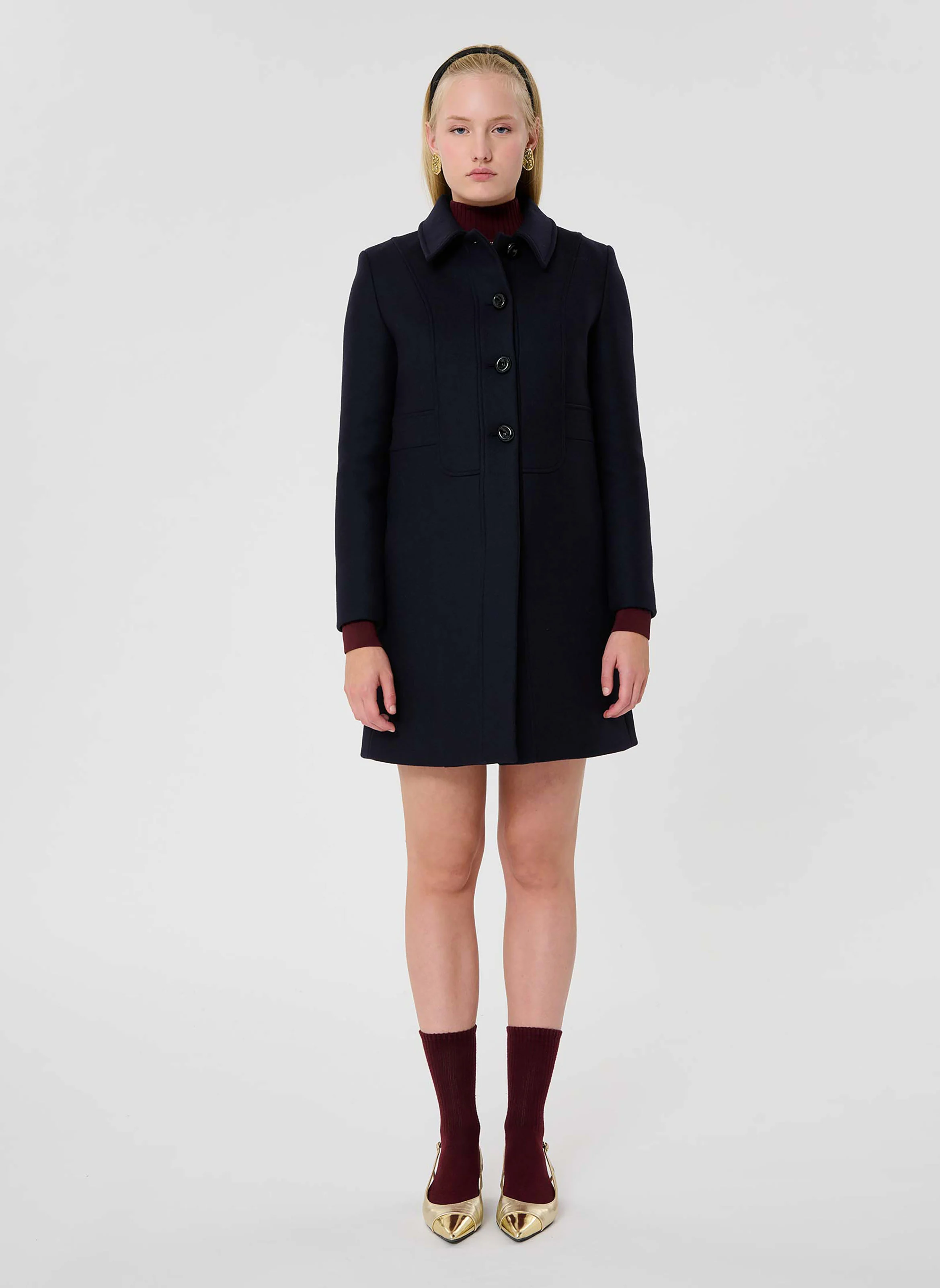 MADELINE - Manteau droit en laine mélangée | Bleu