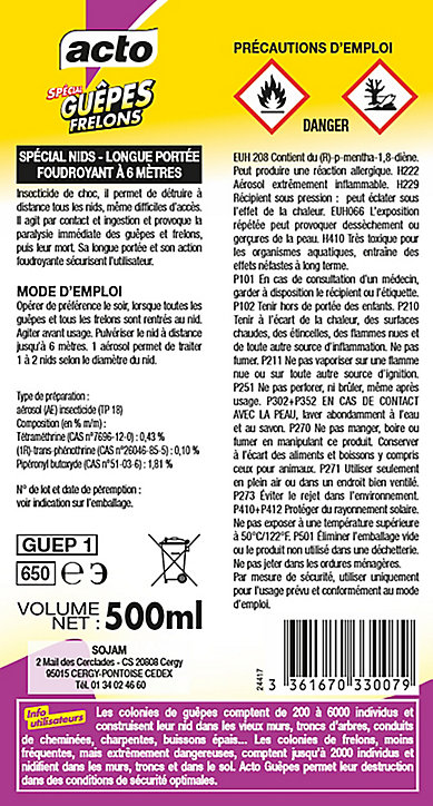 Acto spécial guêpes-frelons, aérosol 500 ml