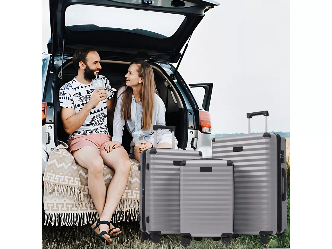 Ensemble de Bagage à main 3 pièces M&L&XL - en matériau ABS - valises à coque rigide - gris