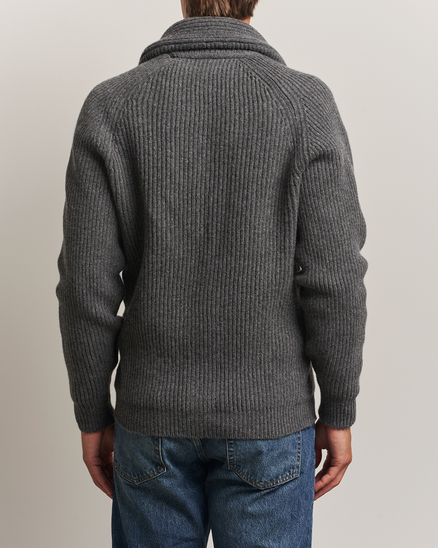 William Lockie Windsor Geelong Lambswool Shawl Cardigan Grey