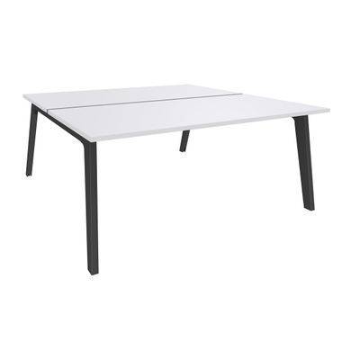 Bureau double STEELY - L180 cm - Double face Depart - Pieds carbone - plateau Blanc perle