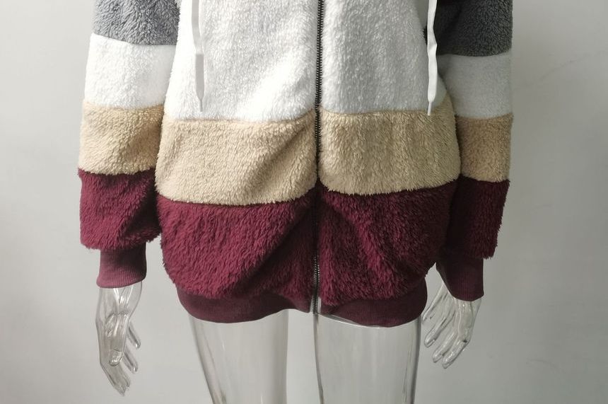 Bolgivy - Color Block Faux Fur Hoodie met rits