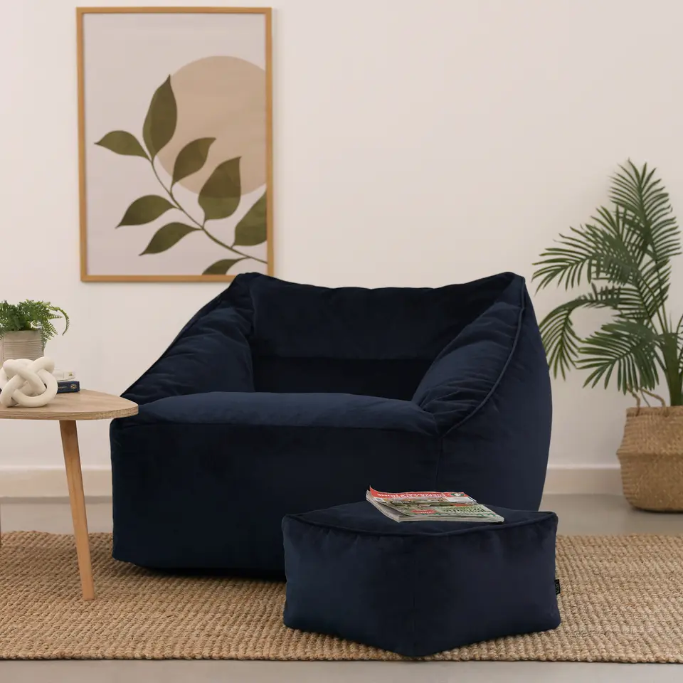 icon Zitzak en Poef Natalia - Fluwelen Zitzak - Marineblauw