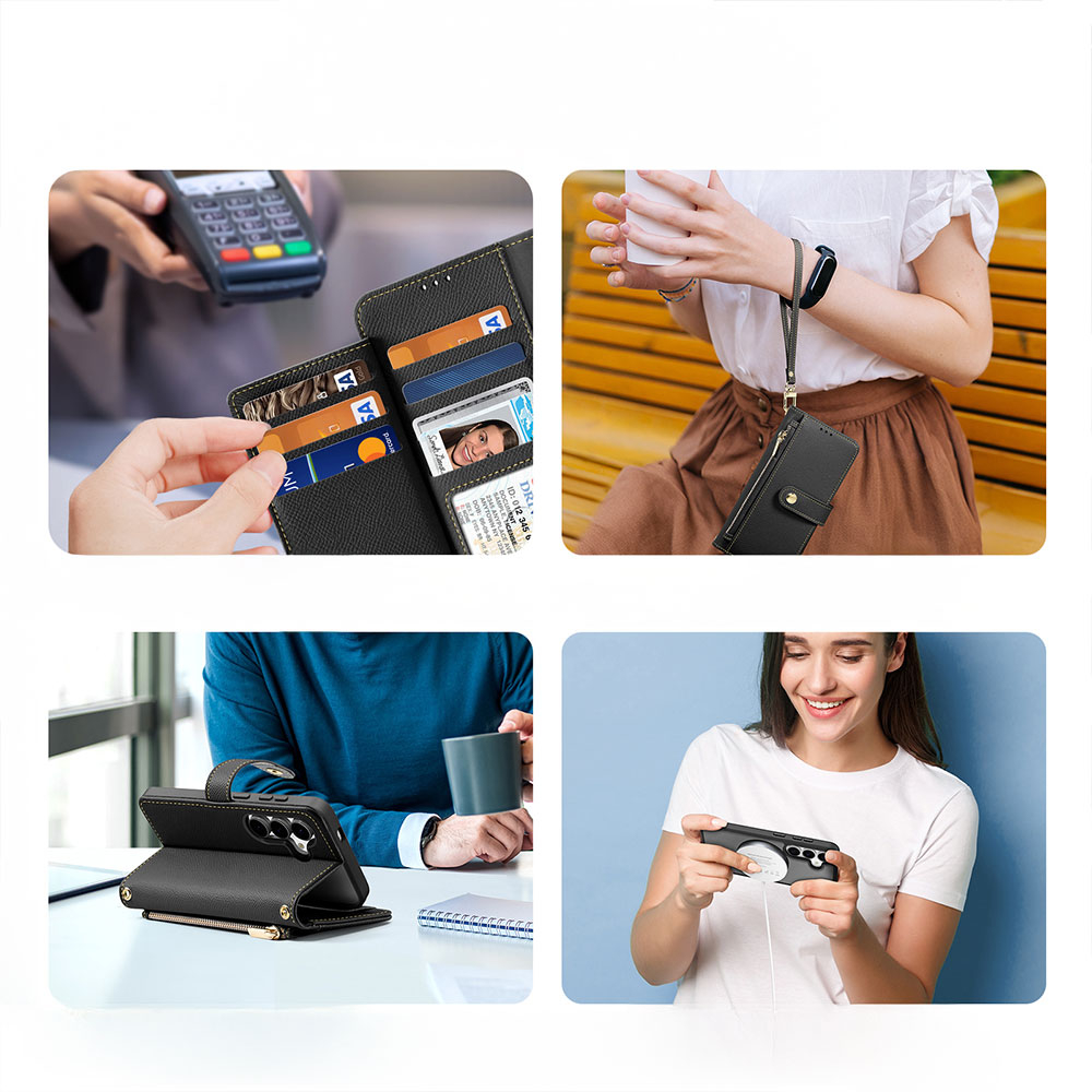 Samsung Galaxy S25  Plus Leder Tasche mit Kartenfächer   Münzfach   Magnetische Schutzhülle - Schwarz
