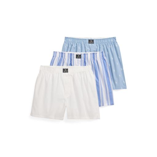 Ralph Lauren Cotton 3-pak Boxershorts, Stripe/White/Est Blue, M