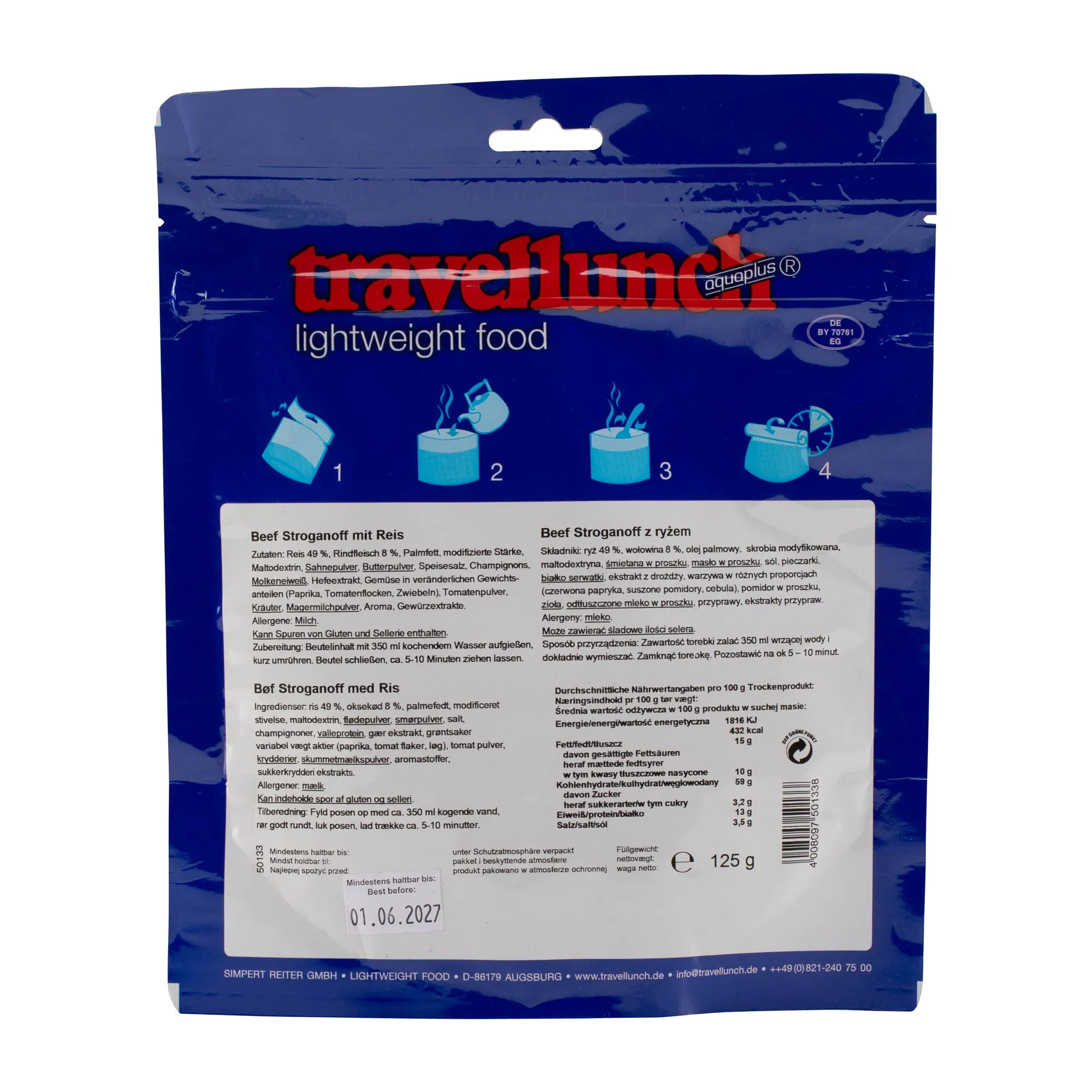 Travellunch -  Beef Stroganoff mit Reis 1er Packung