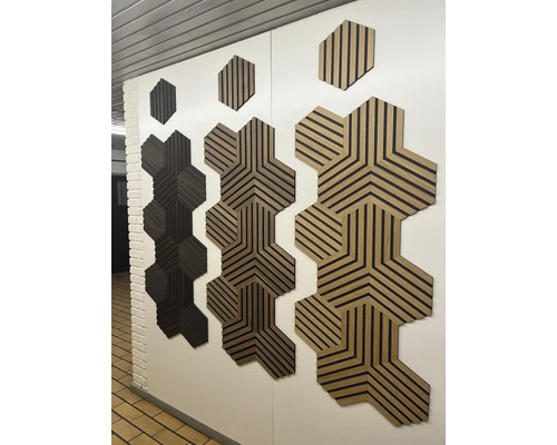 Fjordwall akoestisch paneel zeshoekig walnoot 265 x 265 x 9 mm 1 verpakking = 3 stuks