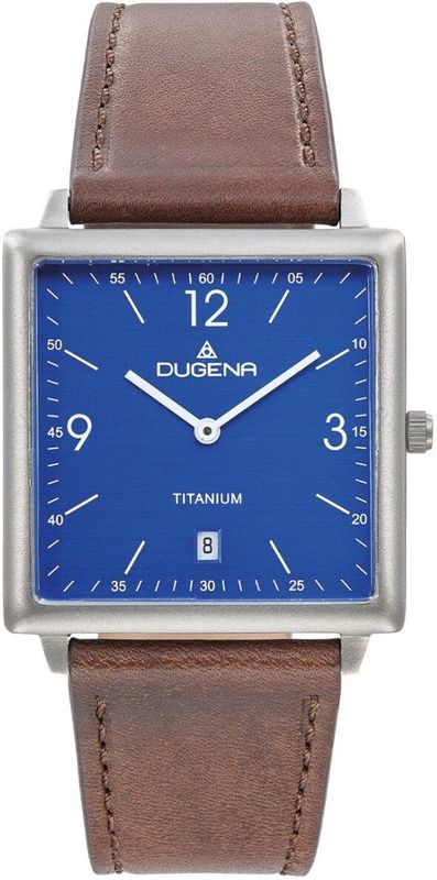 Dugena - Polshorloge - Zilver - Leer - Blauw Wijzerplaat - Titan Kast