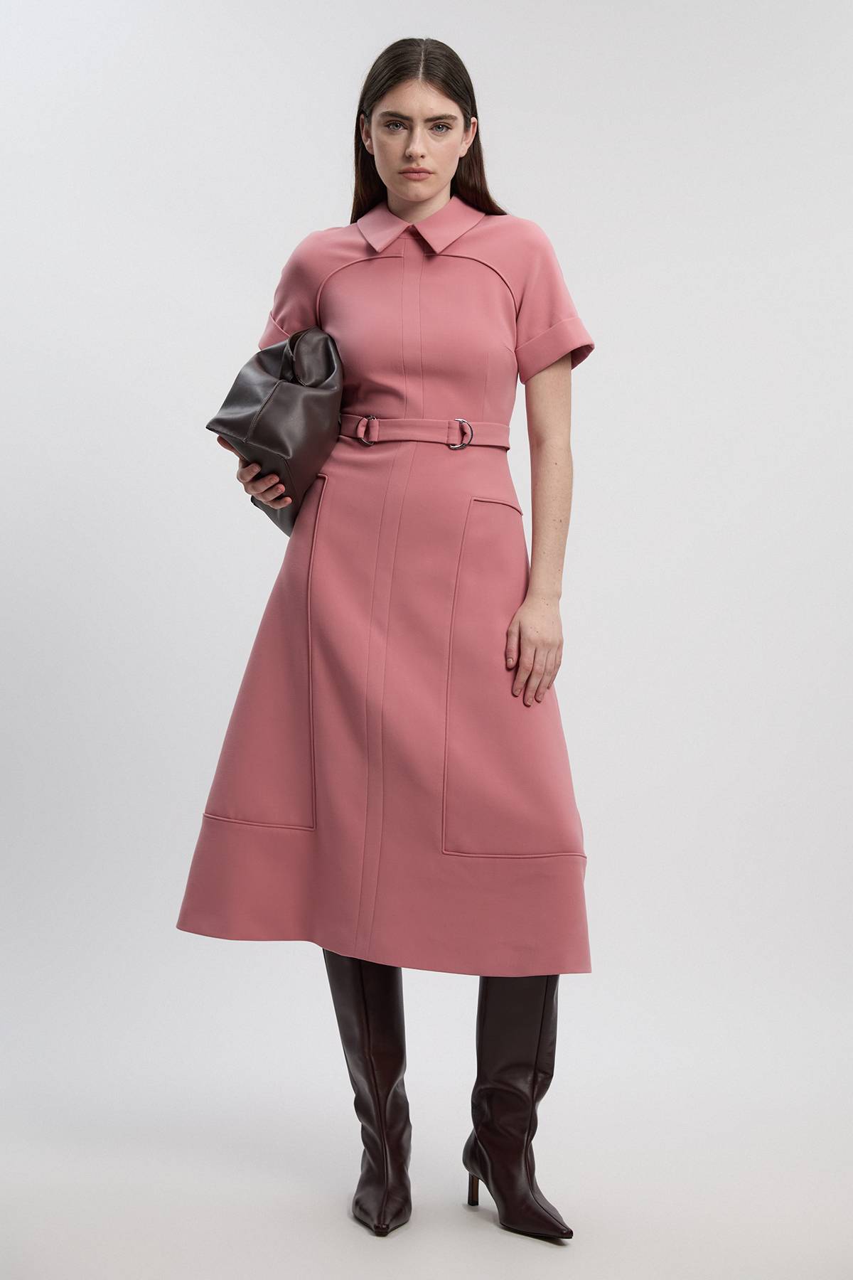 KarenMillen Robe Midi Évasée à Détail Patte Extensible Compacte