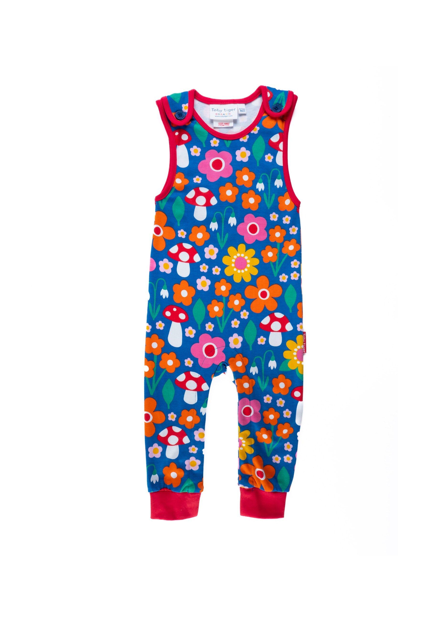 Toby Tiger Strampler mit Blumen Muster und Pilz Applikationen