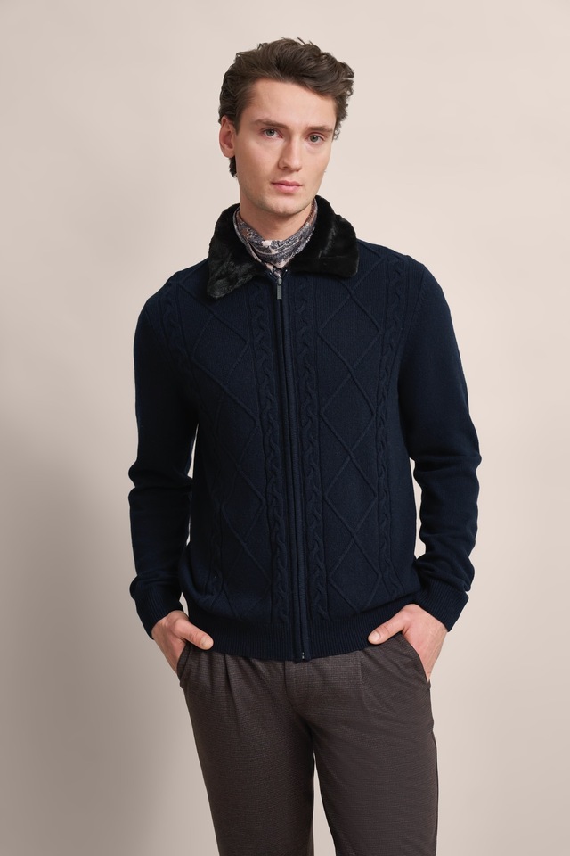 bugatti Strickjacke , mit unechtem Fellkragen