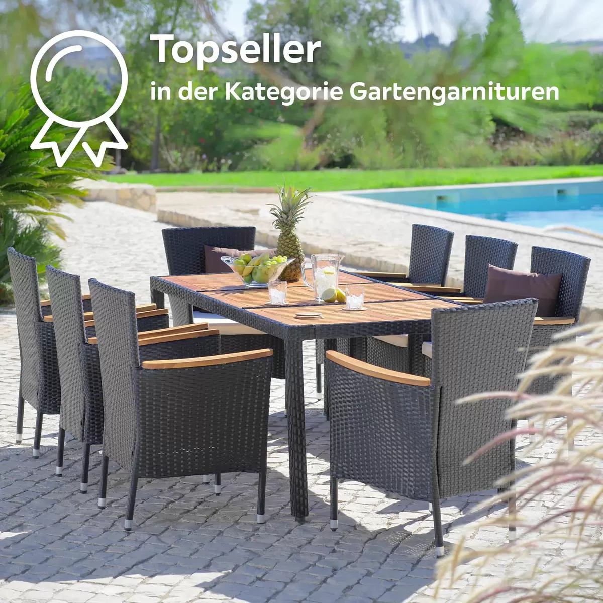 James Wood Gartengarnitur Moa 9-Teilig schwarz,beige,braun