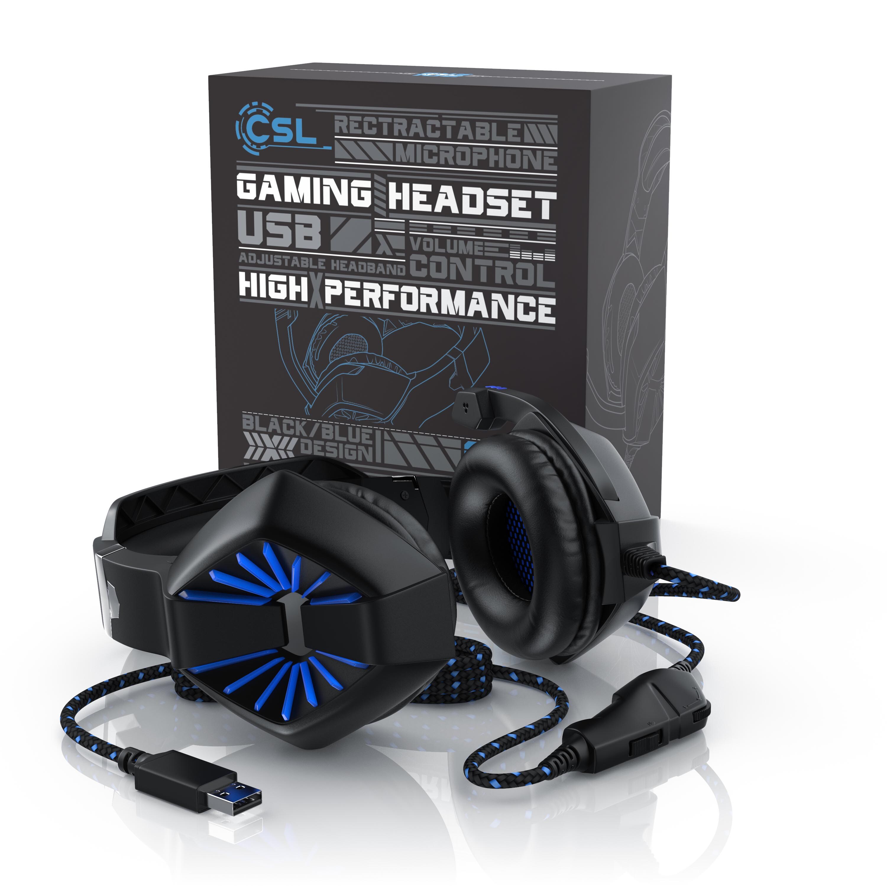 CSL USB Gaming Headset GHS-102 mit Mikrofon - Kopfhörer für PC (Win XP/7/8/8.1/10), PS4/4 Pro