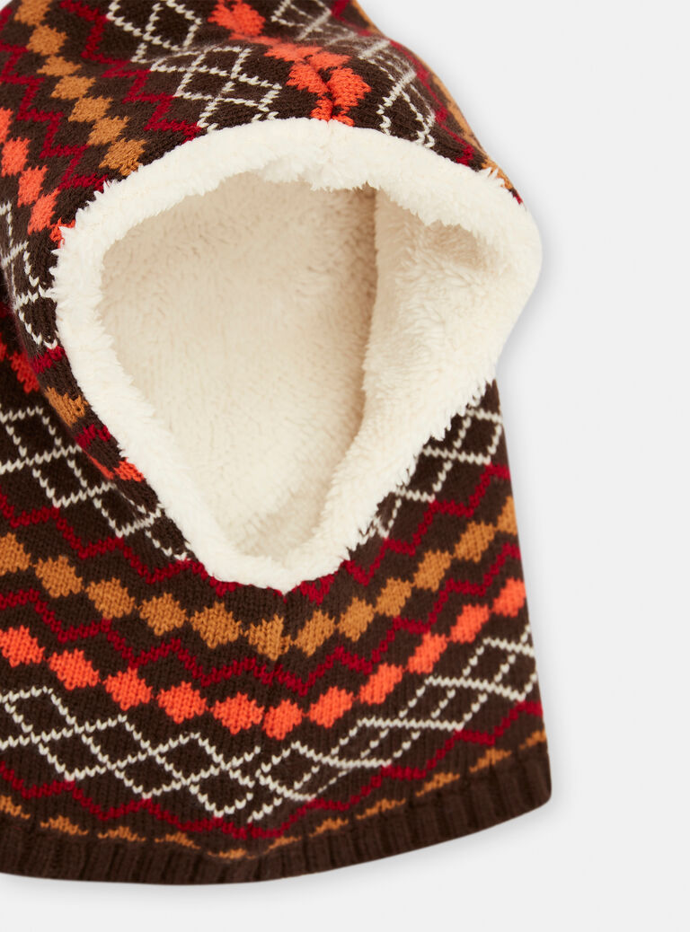 Cagoule orange et marron à imprimé jacquard
