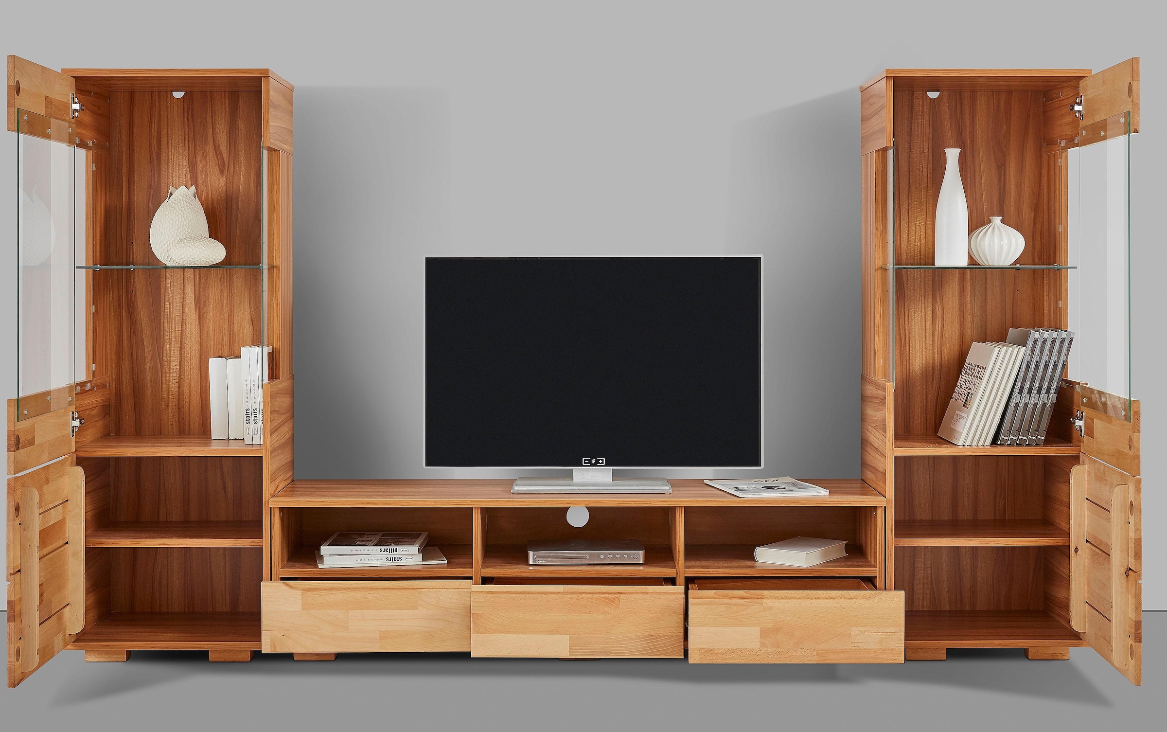 Home affaire Wohnwand »Vetro,Fronten Massivholz,Korpus Holzwekstoff,Griffmulden« Set, 3 Stk. tlg.