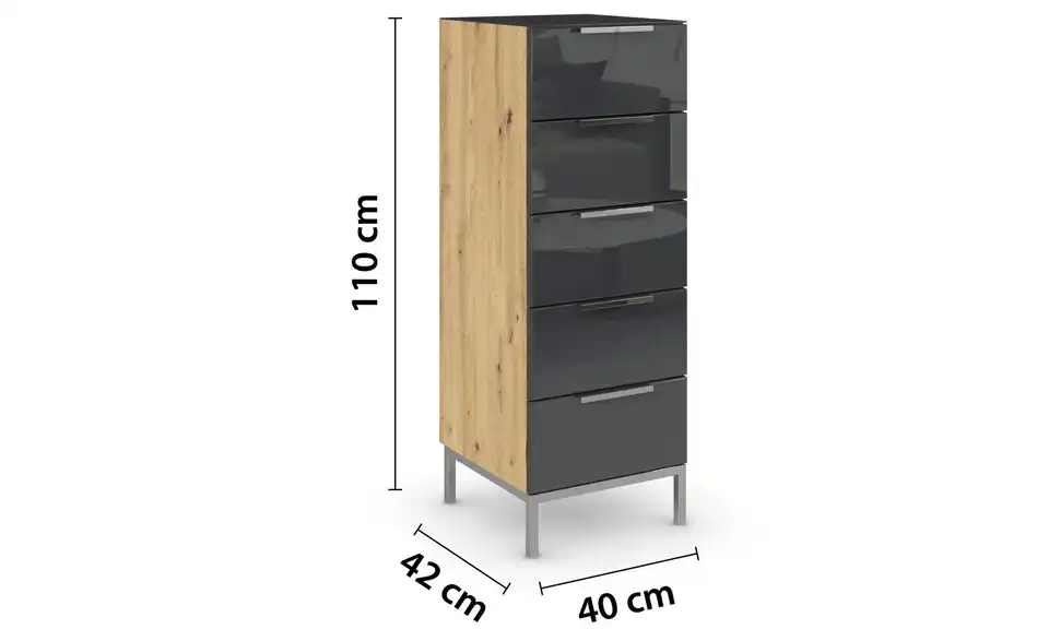 Kommode 40 cm verchromt Basaltgrau, Eiche Artisan (Nachbildung)