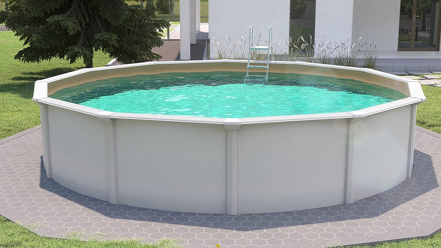 STEINBACH Stahlwandpool Set Nuovo de Luxe II – 012141SA – Ø 360 x 120 cm – Robuster Pool in Weiß für bis zu 11.000 l Wasserinhalt – Mit winterfester sandfarbener Innenfolie und zahlreichem Zubehör