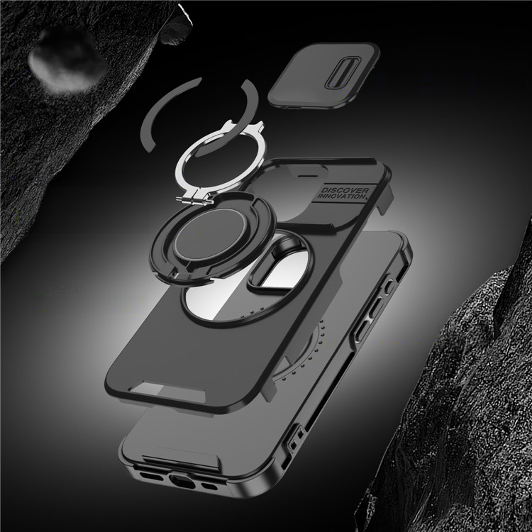 iPhone 16 Pro Max Hybrid Outdoor Hardcase Hülle mit Cam-Slider   Magnetischer Kickstand - Schwarz