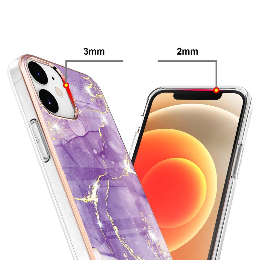 iPhone 12 / iPhone 12 Pro Gummi Case Hülle Galvanisierter Rahmen Marble Marmor Design - Violett / Roségold