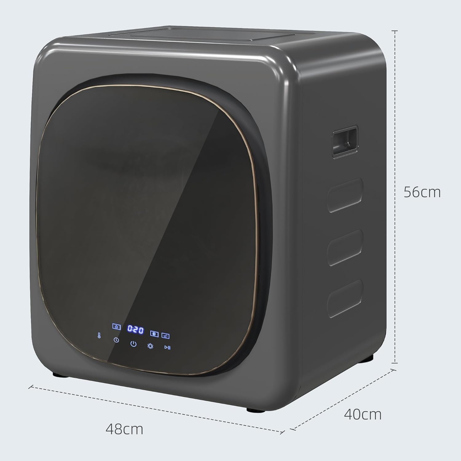 HOMCOM Mini Wäschetrockner mit 6 Programm LED-Touchscreen 4 kg bis zu 60℃, 800W Freistehend Wandmontierbar Ablufttrockner mit Überhitzungsschutz Ablufttrockner für Kleidung Grau